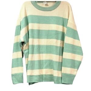 Preppy Oversized Striped Knit Sweater Plus Size 3X Sage Cream Slouchy Cottagecor